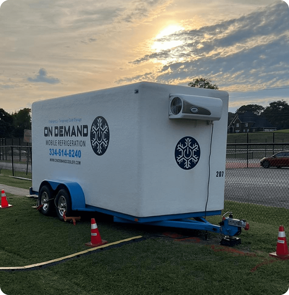 Refrigeration trailer with sunset background