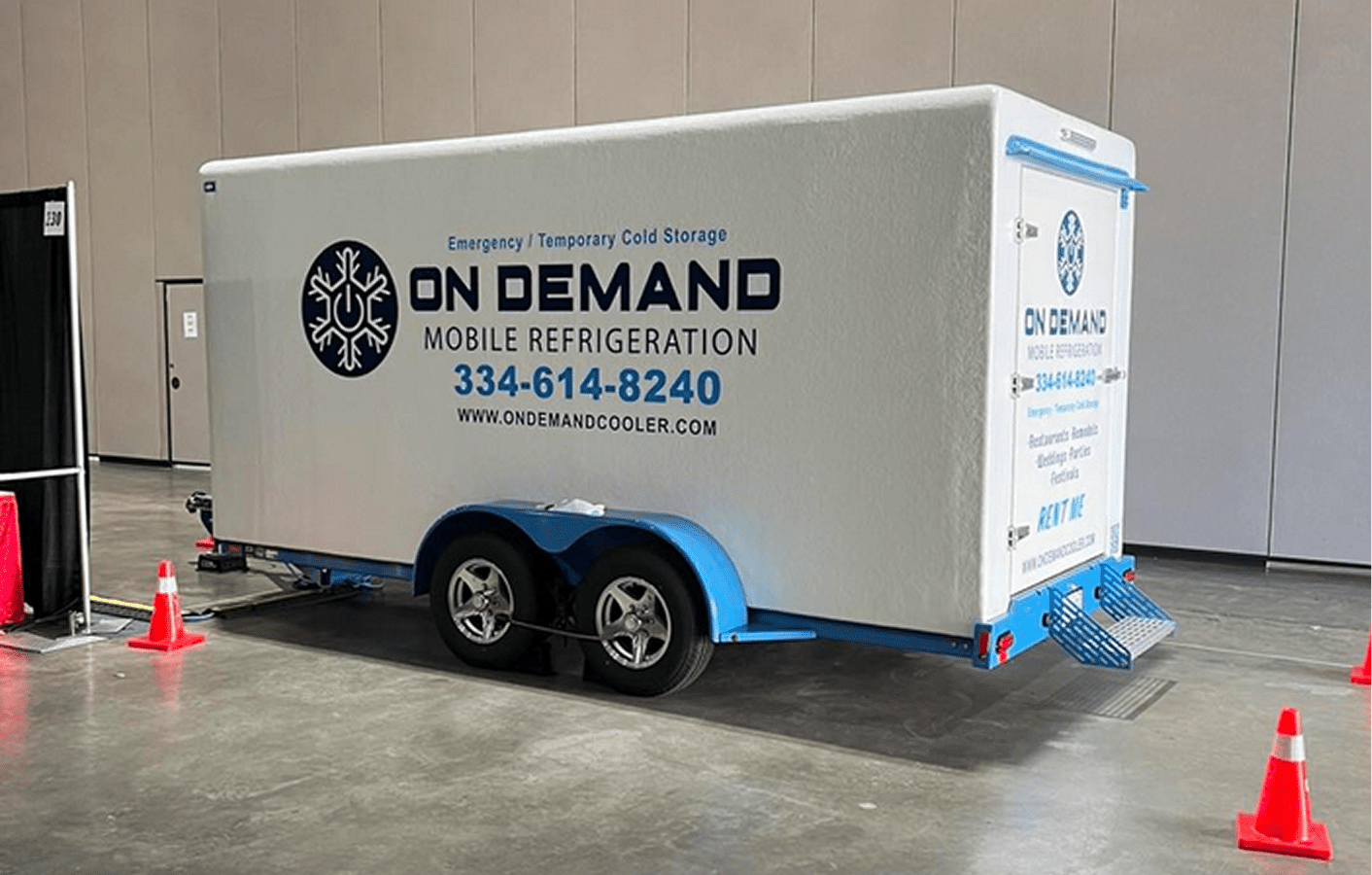 Portable cooler trailer with contact info
